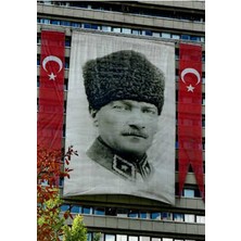 Asilmeydan Siyah-Beyaz Mustafa Kemal Atatürk İmzalı Poster Bayrağı- 1,5x2,25 metre