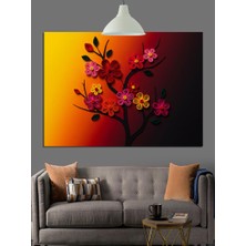 Karizma Tablo Kırmızı Çiçekler Karanlık Arka Dekoratif Kanvas - Mdf Ahşap Tablo