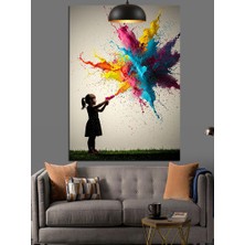 Karizma Tablo Renkli Boya Sıçraması Yapan Bir Siluet Dekoratif Kanvas - Mdf Ahşap Tablo