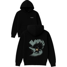 Dagda Motor Suren Adam Tasarım Baskılı Oversize Siyah Kapüşonlu Sweatshirt