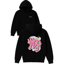 Wrong Tasarım Baskılı Oversize Siyah Kapüşonlu Sweatshirt