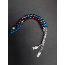 Mryart Bordo Mavi Cam Boncuklar ile Tasarlanmış Balık Detaylı Taraftar Tesbih