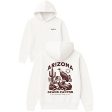 Arizona Gran Tasarım Baskılı Oversize Beyaz Kapüşonlu Sweatshirt