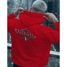 Punix Punıx Büyük Beden Vıkıng Valhalla Sırt Baskılı Kapüşonlu Kalın Kışlık3 Iplik Erkek Battal Sweatshırt
