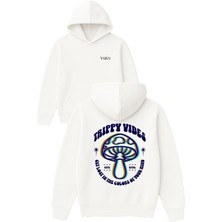 Trıppy Vıbes Tasarım Baskılı Oversize Beyaz Kapüşonlu Sweatshirt