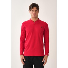 V Yaka Yırtmaç Detaylı Uzun Kollu T-Shirt