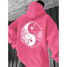 Amor Man Büyük Beden Özel Tasarım Kapüşonlu Ying-Yang Çift Kurt Sırt Baskılı Hip Hop Erkek Sweatshırt