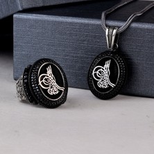Takı925 925 Ayar Gümüş Mikro Taşlı Tuğra Model Kolye Yüzük Kombini