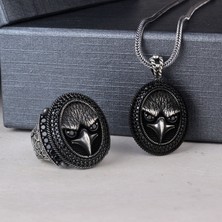 Takı925 925 Ayar Gümüş Mikro Taşlı Kartal Motifli Kolye Yüzük Kombini