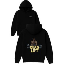 Dead Lift Tasarım Baskılı Oversize Siyah Kapüşonlu Sweatshirt