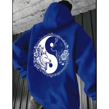 Amor Man Büyük Beden Özel Tasarım Kapüşonlu Ying-Yang Çift Kurt Sırt Baskılı Hip Hop Erkek Sweatshırt