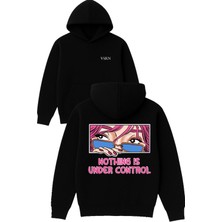 Vsrn Nothıng Is Under Control Tasarım Baskılı Oversize Siyah Kapüşonlu Sweatshirt
