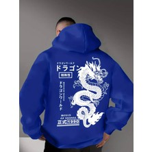 Amor Man Büyük Beden Özel Tasarım Kapüşonlu Japon Ejderha Sırt Baskılı Oversize Erkek Sweatshırt