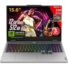 Lenovo Loq 15AHP10 Aı Amd Ryzen5 220 12GB Ddr5 512GB SSD RTX5050 8gddr7 15.6 IPS 144Hz Fhd Freedos 83JG006BTR Dizüstü Bilgisayar (Yapay Zeka Destekli)