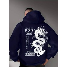 Amor Man Büyük Beden Özel Tasarım Kapüşonlu Japon Ejderha Sırt Baskılı Oversize Erkek Sweatshırt