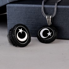 Takı925 925 Ayar Gümüş Mikro Taşlı Ayyıldız Model Kolye Yüzük Kombini