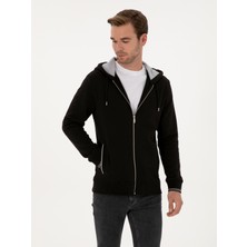 Cacharel Erkek Siyah Regular Fit Pamuk Karışımlı Tam Fermuarlı Kapüşonlu Sweatshirt 50318867-VR046