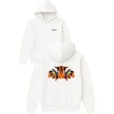 Vsrn Kaplan Gözleri Tasarım Baskılı Oversize Beyaz Kapüşonlu Sweatshirt