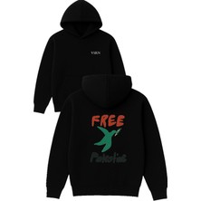 Vsrn Palestine Kuş Tasarım Baskılı Oversize Siyah Kapüşonlu Sweatshirt