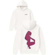 Vsrn Pembe Kadın Tasarım Baskılı Oversize Beyaz Kapüşonlu Sweatshirt