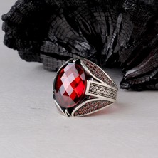 Takı925 Kırmızı Zirkon Taşlı Model 925 Ayar Gümüş Erkek Yüzük