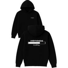 Vsrn Overthınkıng Tasarım Baskılı Oversize Siyah Kapüşonlu Sweatshirt