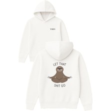 Vsrn Let That Shıt Go Tasarım Baskılı Oversize Beyaz Kapüşonlu Sweatshirt