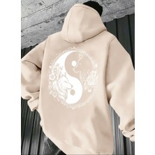 Amor Man Büyük Beden Özel Tasarım Kapüşonlu Ying-Yang Çift Kurt Sırt Baskılı Hip Hop Erkek Sweatshırt