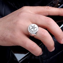 Takı925 925 Ayar Gümüş Ayyıldız Model Kelime-I Tevhid Yazılı Erkek Yüzük