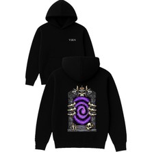 Vsrn Portal Tasarım Baskılı Oversize Siyah Kapüşonlu Sweatshirt