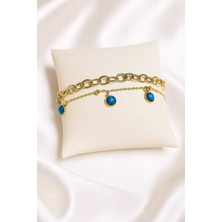 La Florine Gold Zincir ve Mavi Taşlı Ikili Bileklik