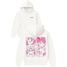 Vsrn Tatlı Güzel Kedi Tasarım Baskılı Oversize Beyaz Kapüşonlu Sweatshirt