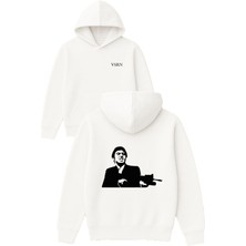 Vsrn Alpacıno Sinirli Tasarım Baskılı Oversize Beyaz Kapüşonlu Sweatshirt