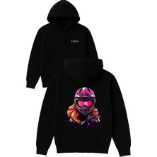 Vsrn Croscu Kadın Tasarım Baskılı Oversize Siyah Kapüşonlu Sweatshirt