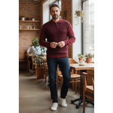 Kamalı Erkek Çelik Örgü Gömlek Yaka Cepli Fermuarlı Polo Yakalı Ağdesen Tüylenmeyen Triko Kışlık Baba Kazak