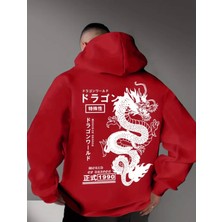 Amor Man Büyük Beden Özel Tasarım Kapüşonlu Japon Ejderha Sırt Baskılı Oversize Erkek Sweatshırt