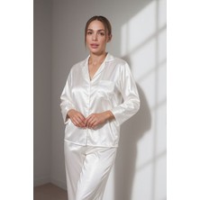 Gizotti Beyaz Saten Ikili Pijama Takımı M