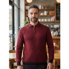 Kamalı Erkek Çelik Örgü Önü Dokulu Gömlek Yaka Fermuarlı Polo Yakalı Tüylenmeyen Triko Kışlık Baba Kazak