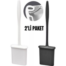 Ciyeska 2 Li Set Beyaz ve Siyah Renk Silikon Tuvalet Fırçası Set Bükülebilir -  Wc Klozet Fırçası
