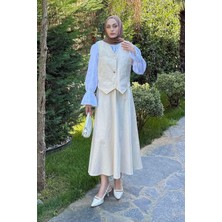 Lamelif Gabardin Yelek-Etek Ikili Tesettür Takım Taş