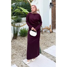Lamelif Büzgülü Tesettür Elbise Mürdüm