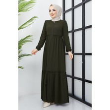 Hafsa Mina Büzgü Detaylı haki Ferace