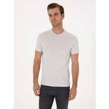 Cacharel Erkek Taş Slim Fit %100 Pamuk Bisiklet Yaka Basic T-Shirt 50324401-VR049