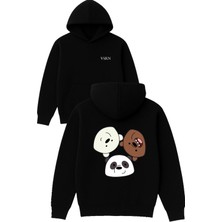 Vsrn 3 Ayı Tasarım Baskılı Oversize Siyah Kapüşonlu Sweatshirt