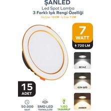 ŞANLED 7W 3 Renkli (Beyaz,gün Işığı,ikisi Bir Arada) Beyaz Gold LED Spot Lamba -15 Adettir