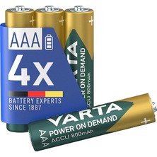Aaa Piller, Şarj Edilebilir, 4 Adet, Power On Demand Şarj Edilebilir Pil, 800 Mah Ni-Mh, Hafıza Etkisi Yok, Önceden Şarj Edilmiş, Çevre Dostu Ambalajda