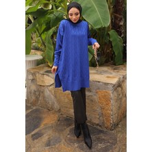 İmaj Butik Saks Mavi Bisiklet Yaka Soğuk İplik Triko Tunik