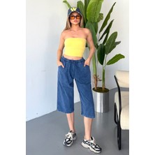 Dechers Kadın Yüksek Bel Keten Görünümlü %100 Pamuk Kapri W204-13