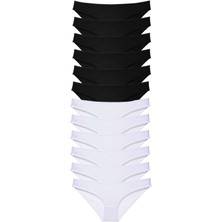 MELENERS 12 Adet Eko Set Likralı Kadın Slip Külot Siyah Beyaz