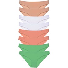 MELENERS 8 Adet Süper Eko Set Likralı Kadın Slip Külot Ten Beyaz Pudra Yeşil